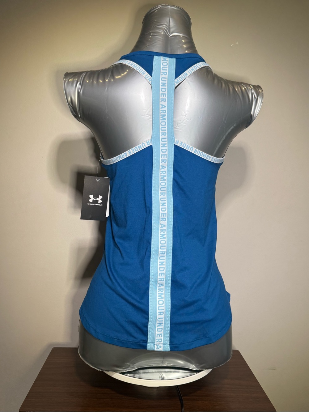 Under Armour Blue Racerback Tank with Light Blue Logo Tape